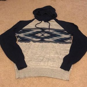 Blue and Grey Sweater with Adjustable string Hood.